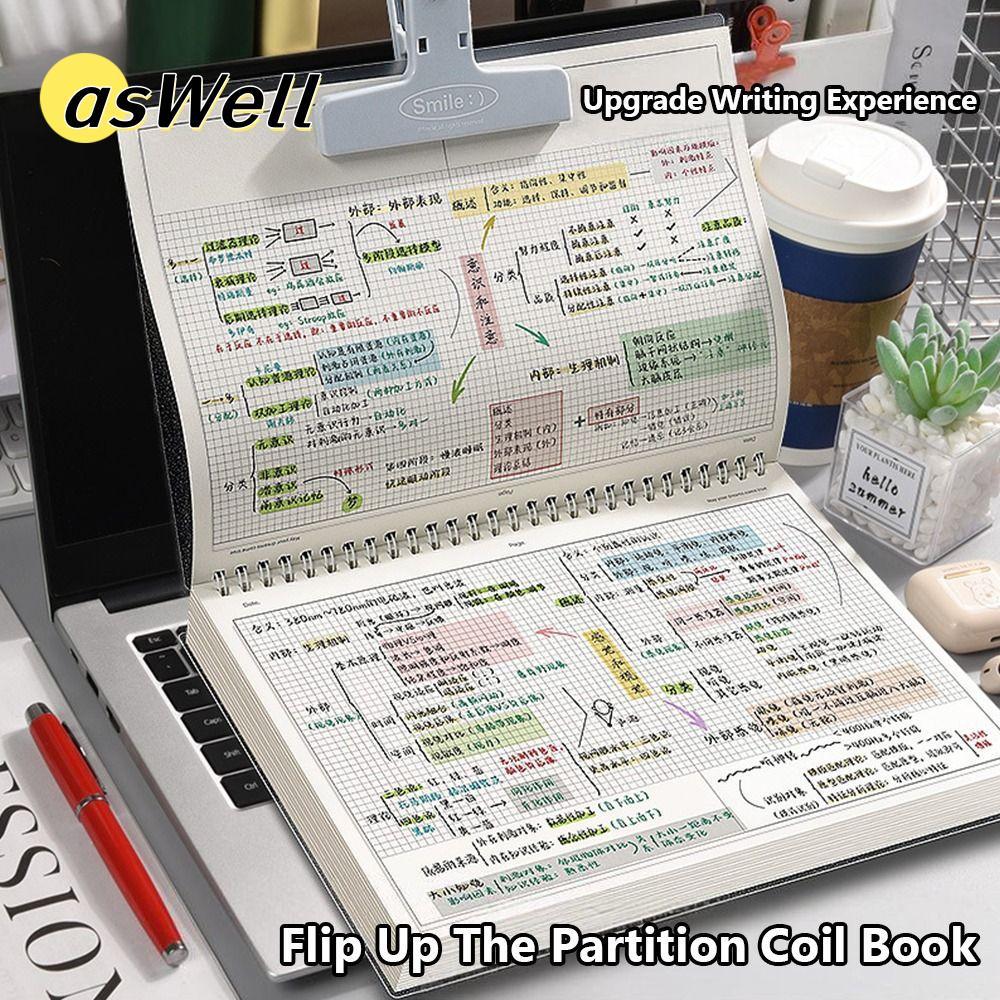 ASWELL B5 Notepad, การออกแบบพาร์ทิชัน Thicken Paper Coil Notebook, ตารางอเนกประสงค์/เส้นแนวนอน Flip-