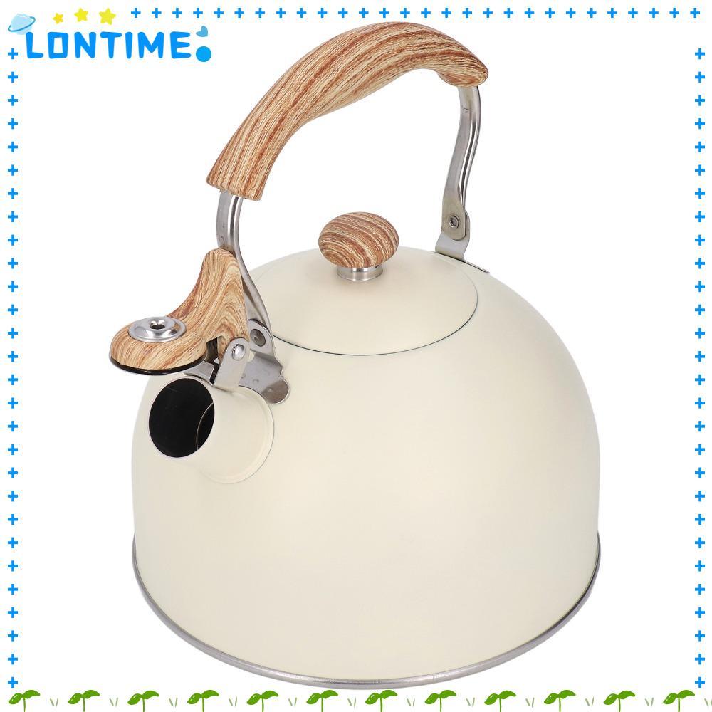LONTIME Whistling กาต้มน้ํา,สแตนเลสไม้ Handle ชากาต้มน้ํา,สีขาว 2.5L ความจุ Ergonomic Handle กาน้ําชาสแตนเลสชา Brewing