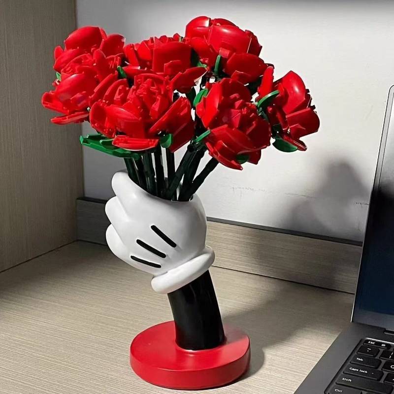Hand-Held Rose Building Blocks Bouquet Mickey Vase Plastic Pen Holder Girl Toy Hand-Held Vase WKfJ