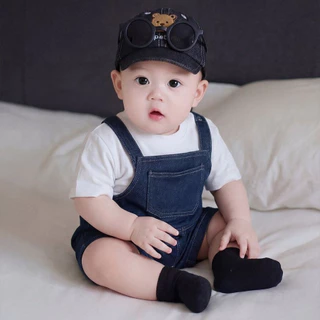 ฤดูร้อนใหม่เด็กแขนสั้น ชุดจั๊มสูท ปลอมสองชิ้น 0-24 เดือนเป็นมิตรกับผิวสบายแฟชั่นผ้ายีนส์ ชุดรอมเปอร์ สไตล์เกาหลี
