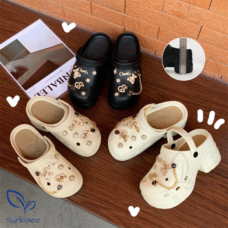 พร้อมส่ง💖 รองเท้าหัวโตสูง 10 cm. รองเท้าผู้หญิงแถมตัวติดฟรี ส้นตึก สีพื้นสไตล์เกาหลี พื้นนิ่ม ใส่สบาย PIZ-11