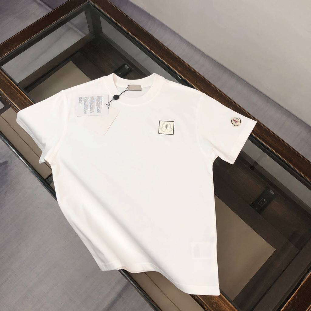 TX4R Monc*** New Summer Short-Sleeve Shirt T Men's pure cotton casual embroidered round-neck heavywe