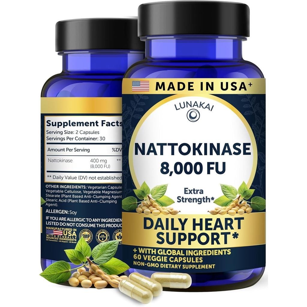 Lunakai American Natto Enzyme อาหารเสริม-เสิร์ฟแต่ละบรรจุ 400 มก. Natto Enzyme, 8000 FU-รองรับระบบหม