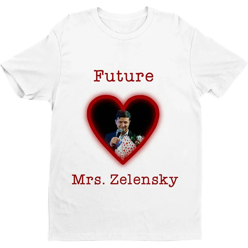 เสื้อยืดลาย "I Love Zelensky Heart Future Ukraine Wife" สำหรับผู้ชาย เสื้อยืดลำลองผ้าฝ้าย 100% ทรงหล
