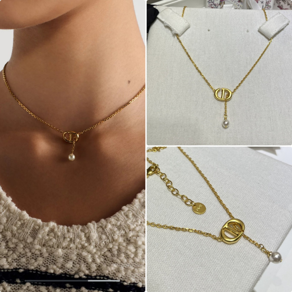 【ก่อนสั่งสอบถาม】ราคา2000 DDD สร้อยคอ พร้อมโซ่ไข่มุก ทองเหลืองสีทองด้าน