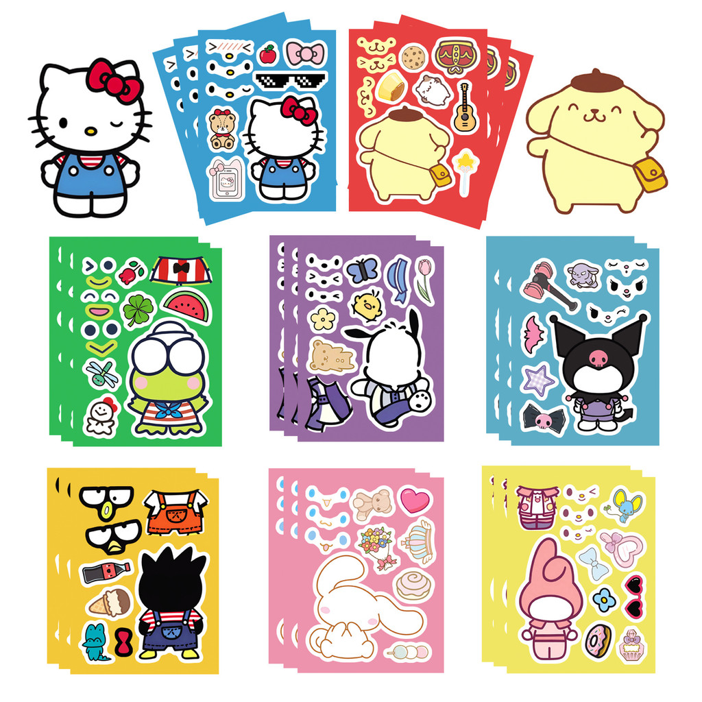 8pcs New Sanrio Family Children's Puzzle Face Changing DIY Game Decoration Parent Child Interactive 
