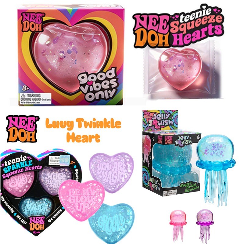 Schylling Needoh Teenie Squeeze Hearts Toy Needoh Nice Cube Pinch Toy Soft Slime