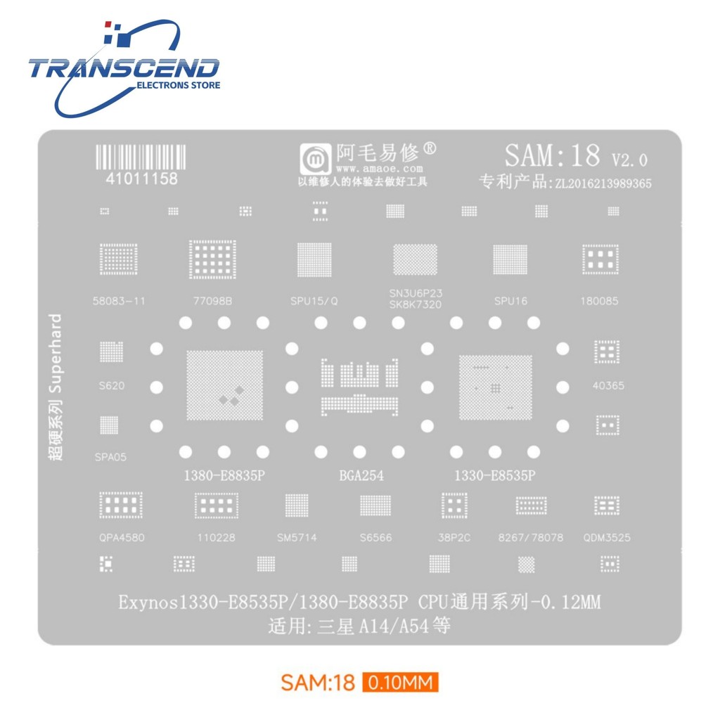 SAM18 BGA ลายฉลุ Reballing สําหรับ Samsung A35 A14 A54 M14 5G CPU RAM Exynos 1330-E8535P 1380-E8835P