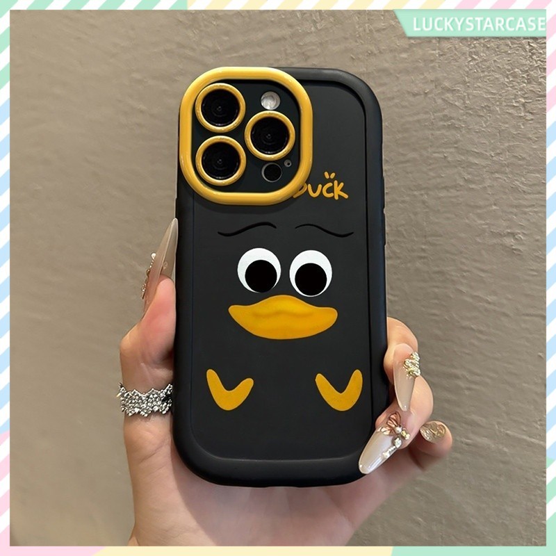 For Iphone 13 12 11 17 16 15 14 Pro Max  เคสโทรศัพท์ การ์ตูนน่ารักขนาดเล็กเป็ดใหญ่ตาดูเดิล เคส สายคล้องมือ Lanyard  Case