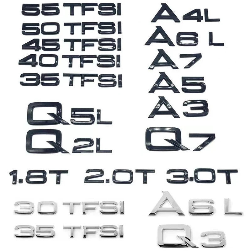 3D ABS สัญลักษณ์รถด้านหลังป้ายสติกเกอร์ป้ายโลโก้สําหรับ Audi A1 A3 A4 A5 A6 A7 A8 Q2 Q2L Q3 V6T Q5 2