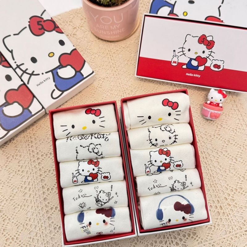 ถุงเท้าลายคิตตี้ สไตล์น่ารักสำหรับฤดูร้อน พร้อมกล่องของขวัญ ราคาถูก Shopee Lazada