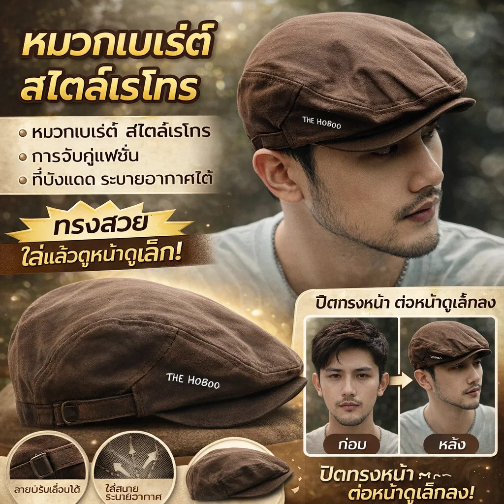เบเรต์สไตล์อเมริกันเรโทร/ผู้ชายผู้หญิงสวมได้/ป้องกันลม/แฟชั่นเก๋ไก๋/เหมาะกับกิจกรรมกลางแจ้งและชีวิตประจำวัน/หมวกไหมพรมหมวกทรงนักข่าว