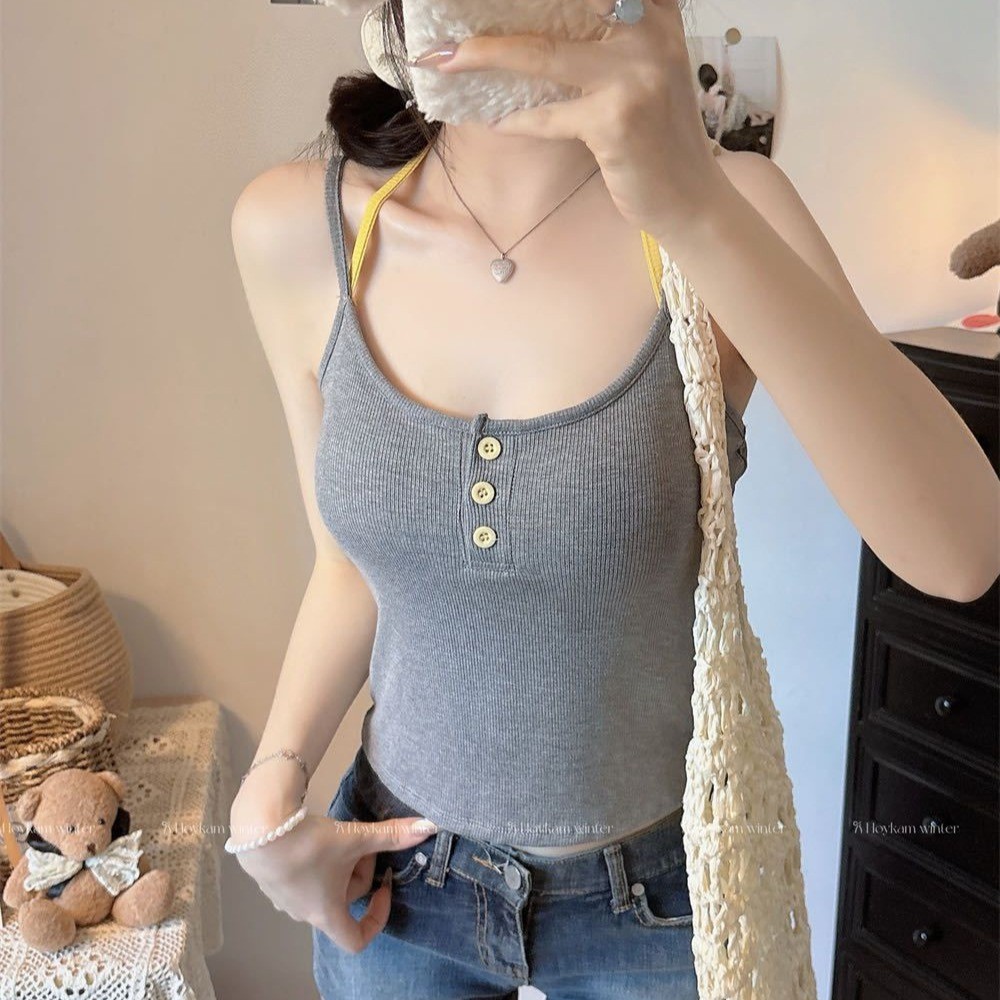 Pure Desire สาวร้อนรู้สึกสีตัดกันปลอมสองชิ้น Halter คอสลิง Slimmer ดูสไตล์ชิ้นเดียวพร้อมแผ่นรองหน้าอ