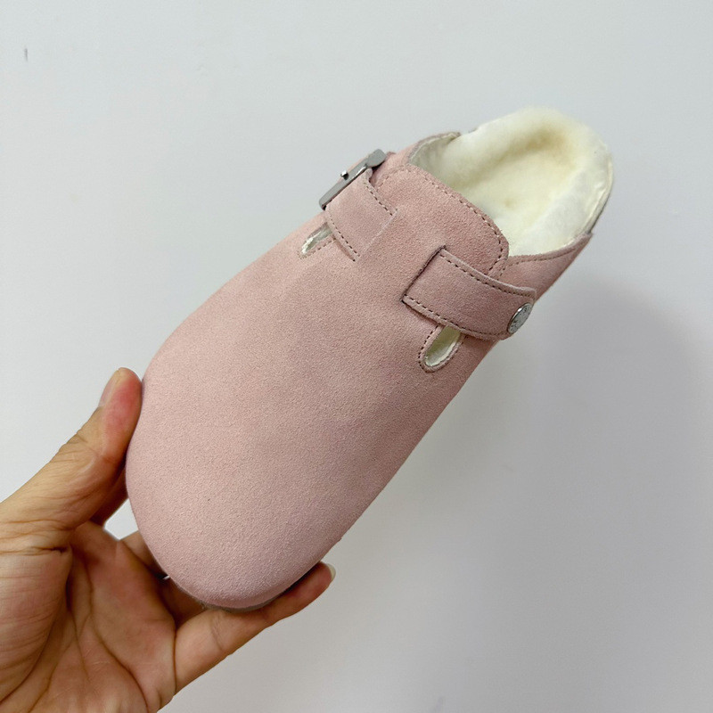 SFMA Birkenstock Furry clogs with closed toe for men and women Boken plush cork shoes, winter genuin