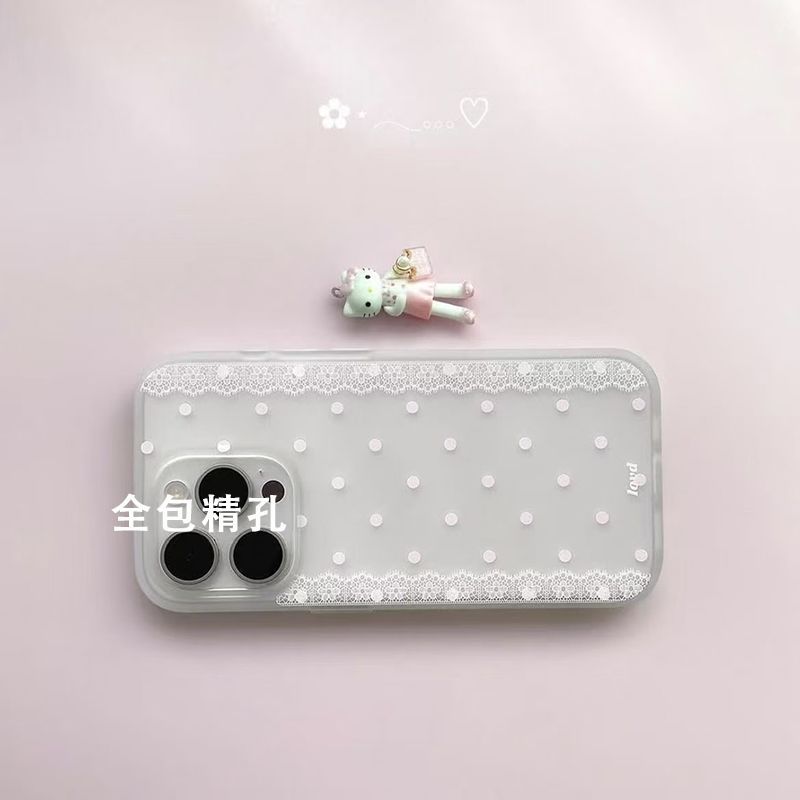 ลูกไม้ขอบป้องกันแป้งลายจุดเหมาะสําหรับ แอปเปิล 17 เคสโทรศัพท์ ไอโฟน16/15/14/13 การ์ตูน 12/11 เคสโทรศัพท์โปร่งใส
