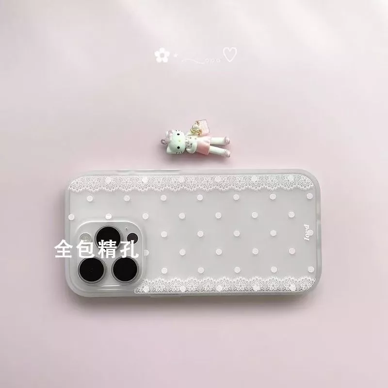 ลูกไม้ขอบป้องกันแป้งลายจุดเหมาะสําหรับ แอปเปิล 17 เคสโทรศัพท์ ไอโฟน16/15/14/13 การ์ตูน 12/11 เคสโทรศัพท์โปร่งใส