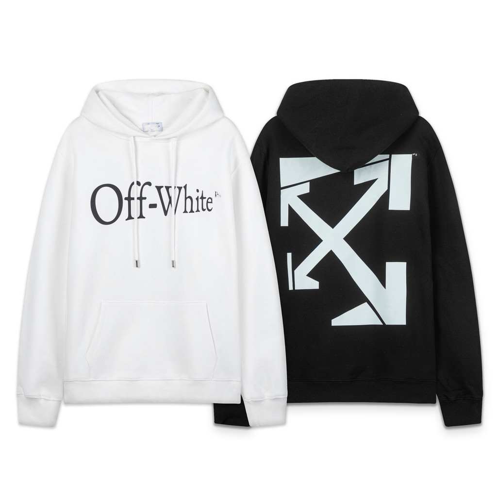 RAWE Off-White Unisex Spring and Autumn Long-Sleeve Hoodie with Irregular Letter and Arrow Print
