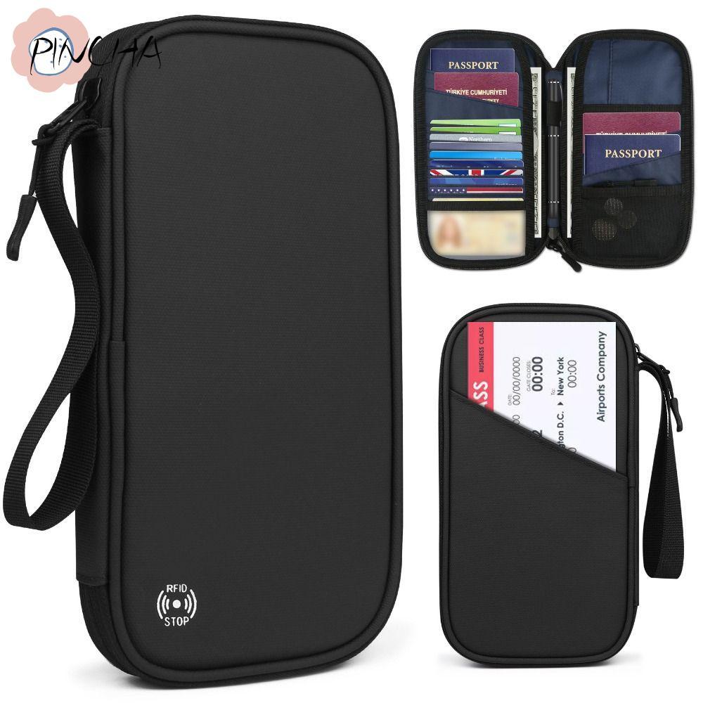 พินชา กระเป๋าสตางค์เดินทางน้ําหนักเบา, พกพาสะดวกกันน้ํา พร้อม RFID ตัวบล็อก, ปกหนังสือเดินทางครอบครัวและบัตร, จัดระเบียบเอกสารเดินทาง
