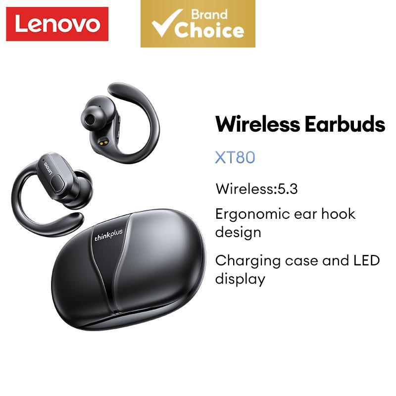 Lenovo XT80 หูฟัง TWS หูฟังไร้สายกีฬา Earhooks HiFi สเตอริโอจอแสดงผล LED Deep Bass HD Call ลดเสียงรบกวนกันน้ําเพลง Gamer วิ่งชุดหูฟัง