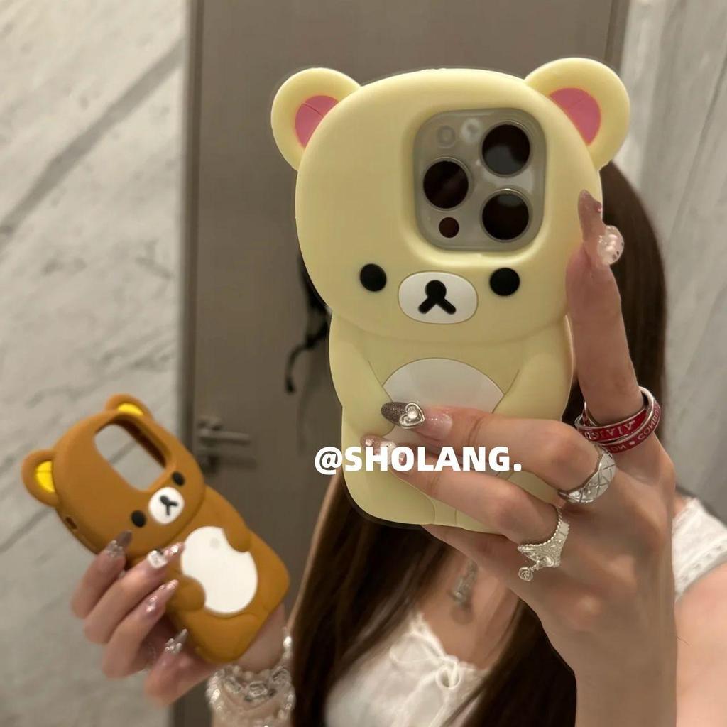 การ์ตูน 3D RilakkumaสําหรับiPhone 17 Pro Max 11 14 12 XR XS 16 15 น่ารัก 3Dการ์ตูนหมีนุ่มTPUกรณี