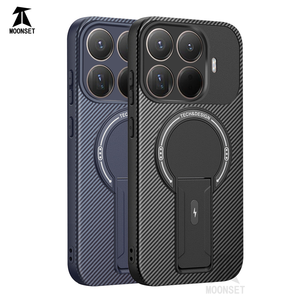 สําหรับ Xiaomi 15T Pro กรณีคาร์บอนไฟเบอร์ Tcture ด้านหลังซ่อนขาตั้ง TPU กันชนกันกระแทก Slim บางฝาครอบ