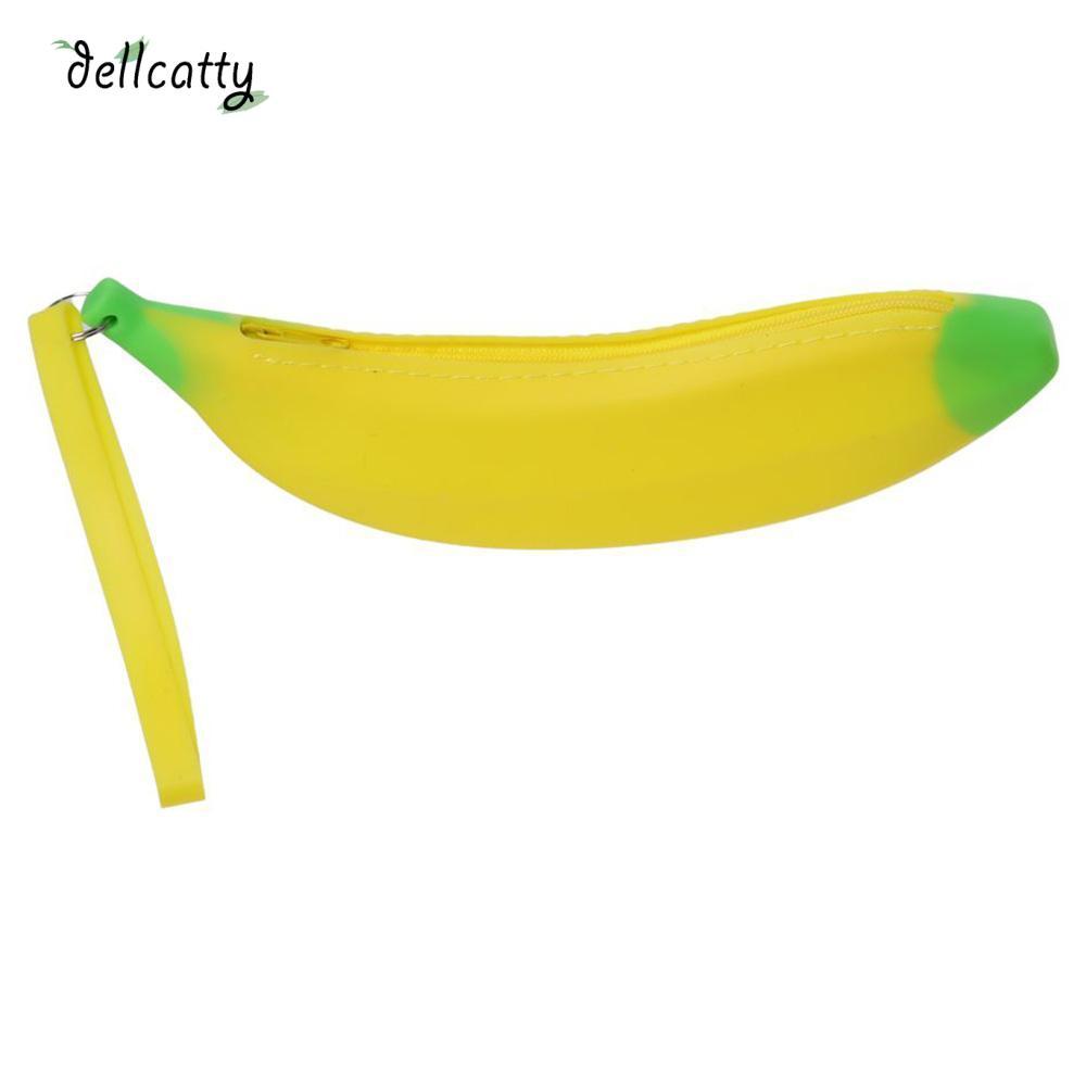 กระเป๋าปากกาซิลิโคน DELLCATTY, 2.36*7.87 นิ้ว Banana Shape Banana Zero Wallet, Multifunctional Yello