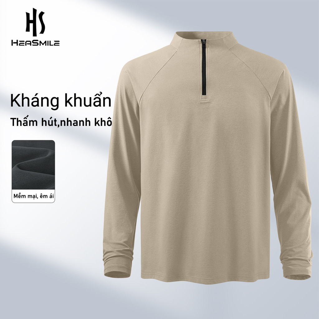 รอยยิ้ม เสื้อเชิ้ตแขนยาวผู้ชายคอปกครึ่งเปิดเนื้อแห้งเร็วใส่ชิวๆ (bls เฮ้)