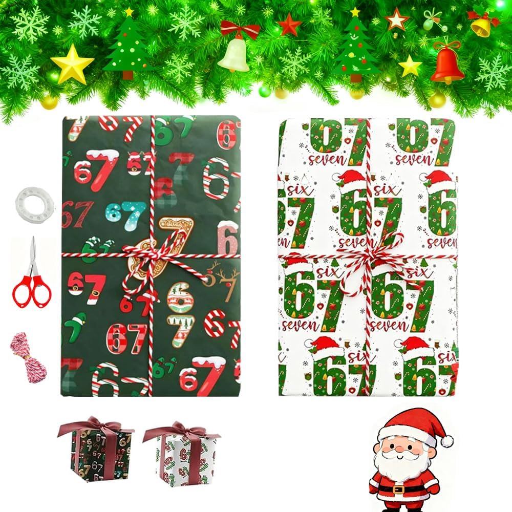 2 ชิ้น 67 กระดาษห่อคริสต์มาส, 6 7 meme กระดาษห่อ, 67 Meme ตลก Teen Holiday Gift Wrap, หกเจ็ดเทศกาลกร