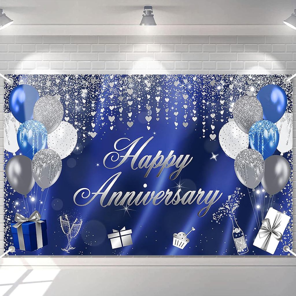Avezano Happy Anniversary Banner Glitter ตกแต่งครบรอบมีความสุขสําหรับตกแต่งงานปาร์ตี้อาบน้ําเจ้าสาว 