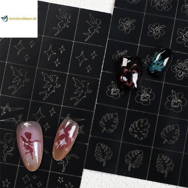 Tweetwehhno 1 แผ่น Charms ดอกไม้ Leaf Stamping แผ่น Airbrush แม่แบบ Airbrush Stencil สําหรับเล็บหัวใ