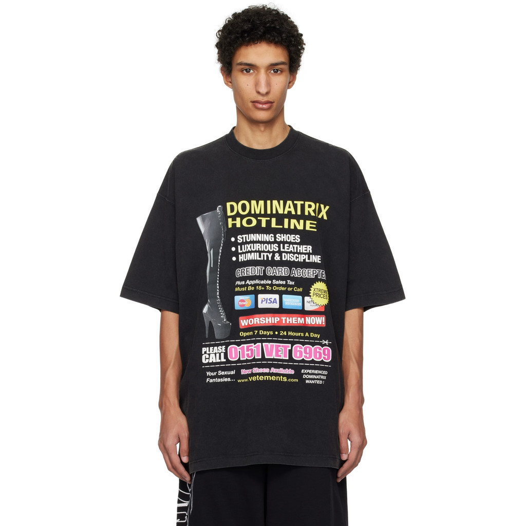 VETEMENTS 25s พิมพ์รองเท้ามีเสน่ห์ล้างเสื้อยืด