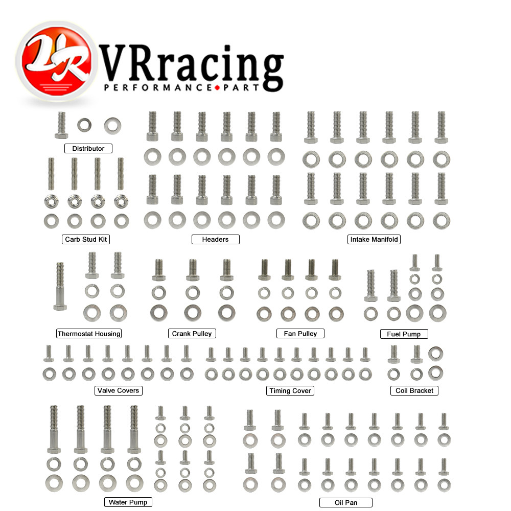 VR  Small Stainless Block For Chevy SBC 265 283 302 305 307 327 350 400 Engine HEX Bolt Kit 211Pcs N