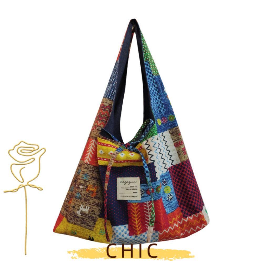CHIC Bohemian Shoulder Bag, Geometric Large Capacity Messenger Bag, Canvas Retro Tote Bag Women