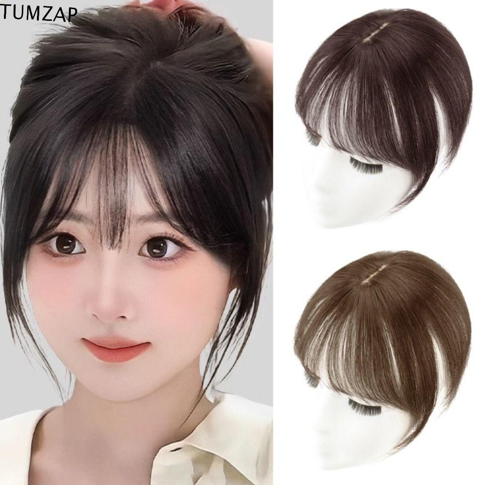 TUMZAP 3D Air Bangs, Invisible Natural Top Hair Bangs, Fasion Clurse Hairpiece Fringe Fake Bangs ทุก