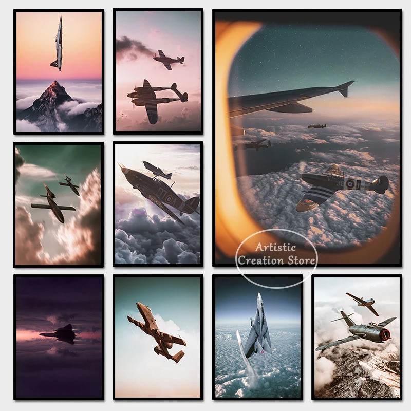 A6m Zero Fighter และ F4u Corsair Fighter โปสเตอร์พิมพ์สําหรับบ้านห้องนั่งเล่นห้องนอนห้องรับประทานอาห