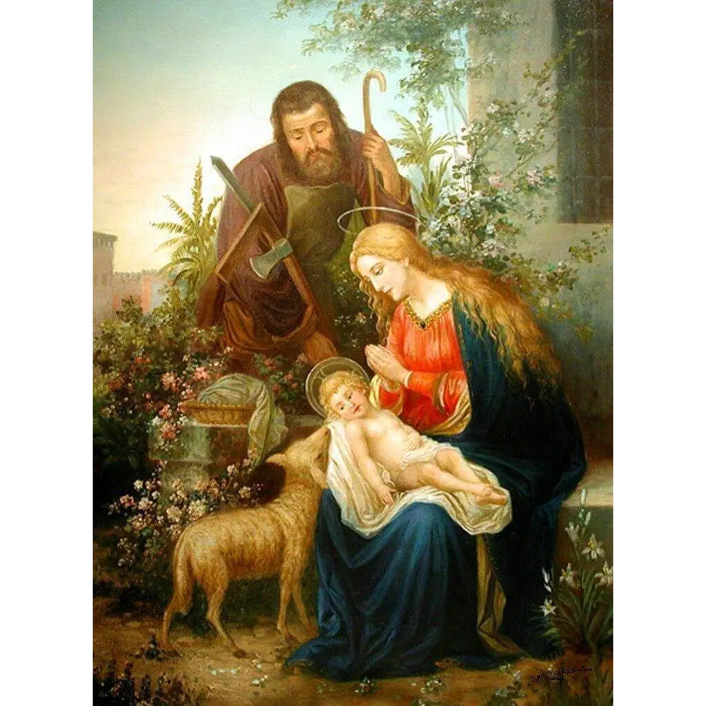 Christian Holy Family ผ้าใบ Wall Art Blessed แม่ Virgin Mary เด็กพระเยซูและ St Joseph ผ้าใบพิมพ์โปสเ