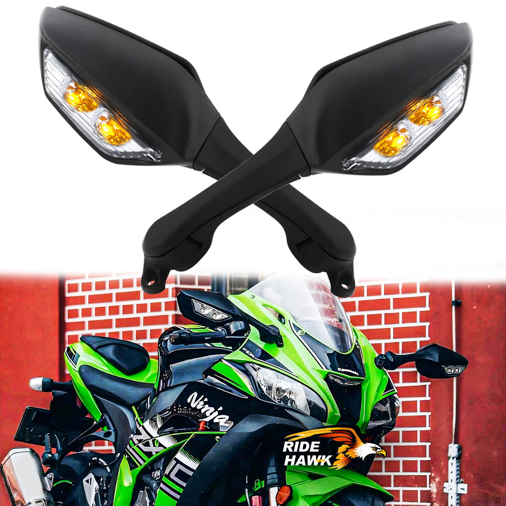 กระจกรถจักรยานยนต์พร้อมไฟเลี้ยว LED, Racing กระจกมองหลังด้านข้างสําหรับ Kawasaki ZX6R ZX10R ZX25R EX300 EX400 EX650 CBR600RR CBR1000RR CBR650R