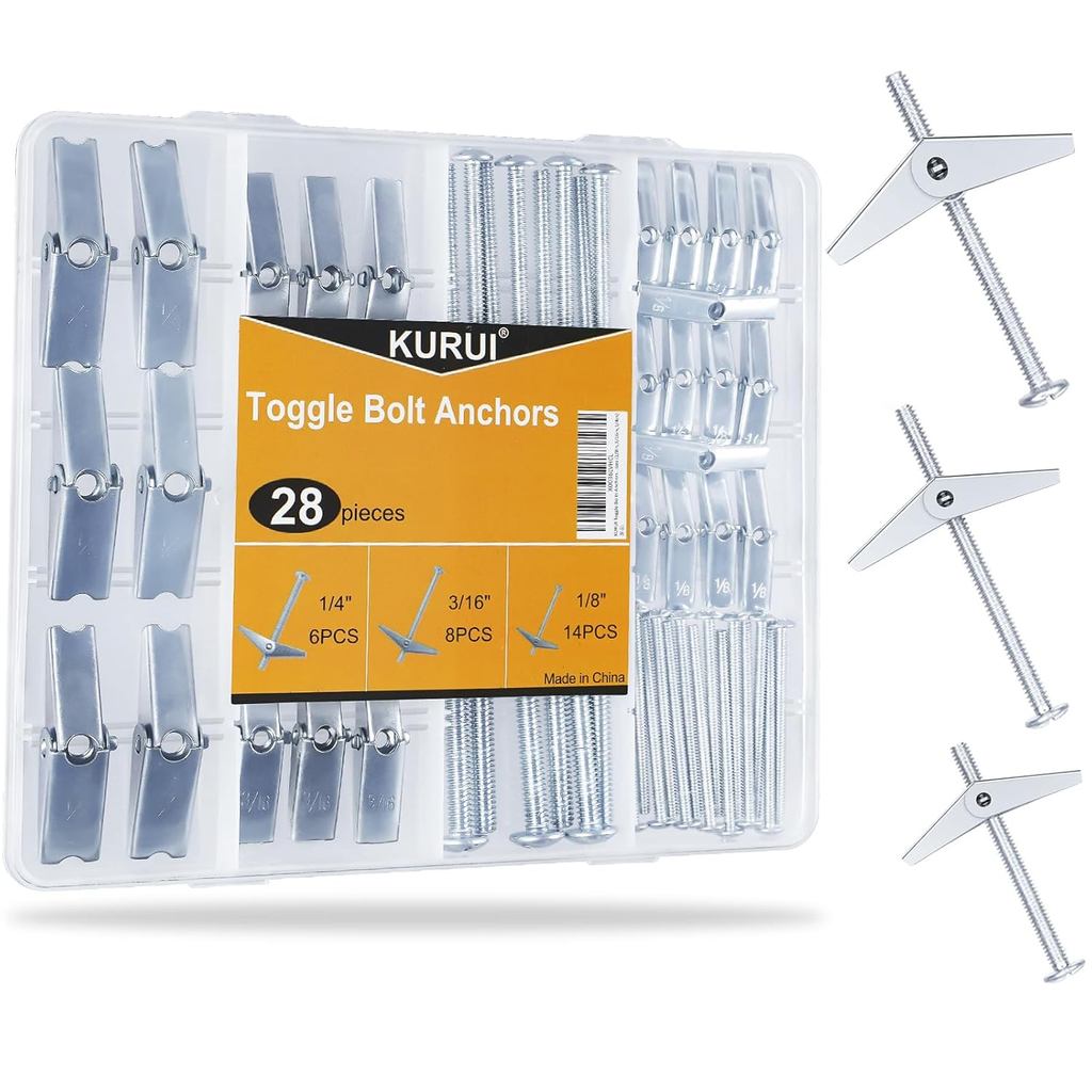 KURUUI Heavy Duty Hollow Wall Anchors สําหรับ Drywall เพดาน, สลับสลักเกลียวและ Wing Nut Kit, 28 ชิ้น