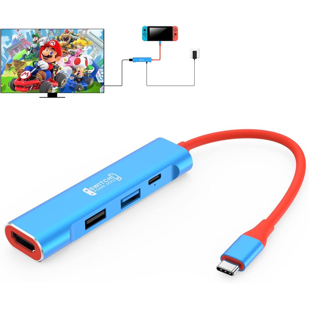 RREAKA Switch Dock สําหรับ Nintendo Switch OLED, อะแดปเตอร์ทีวี 4 in 1 พร้อม 4K HDMI, พอร์ต USB 3.0,