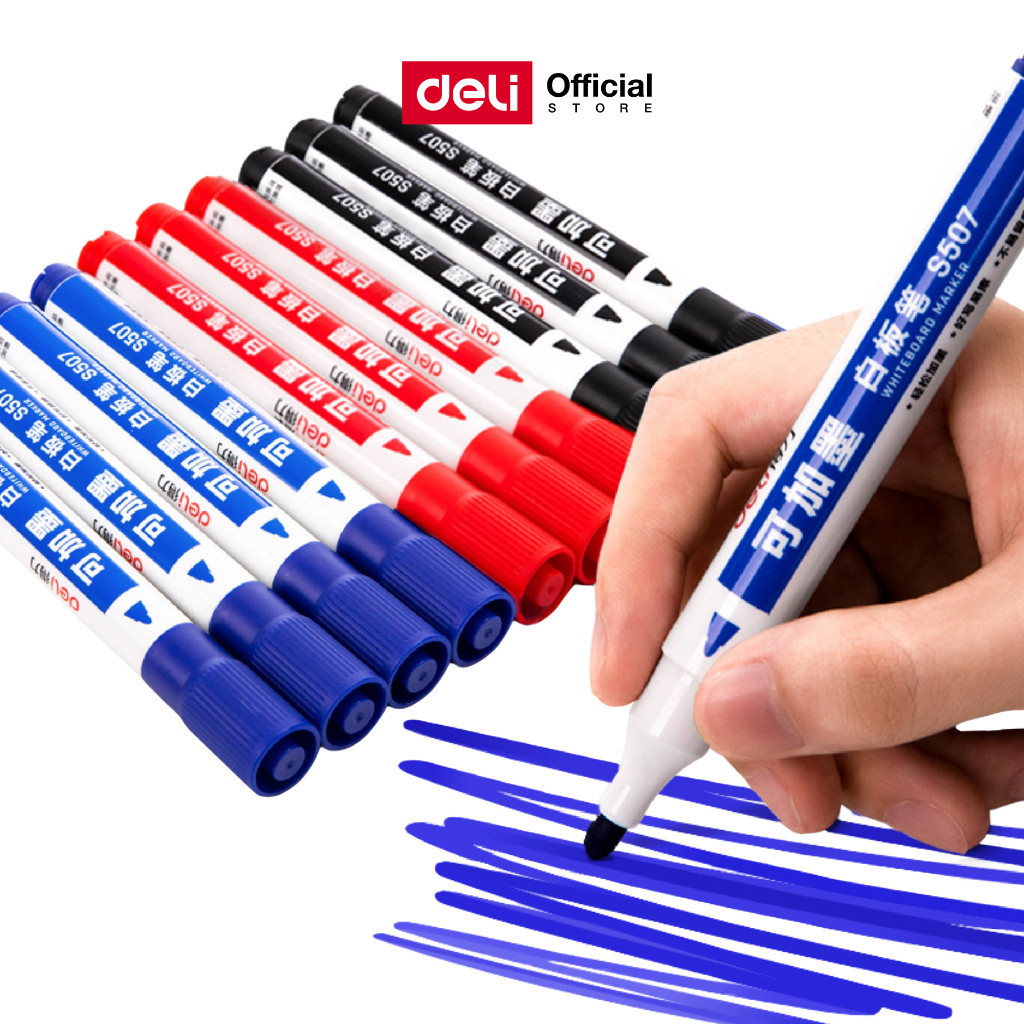 (โปรพิเศษ!! 10 ด้าม)ปากกาไวท์บอร์ด Deli รุ่น S507 เขียนลื่น สีคมชัด Whiteboard Marker (3 สี)