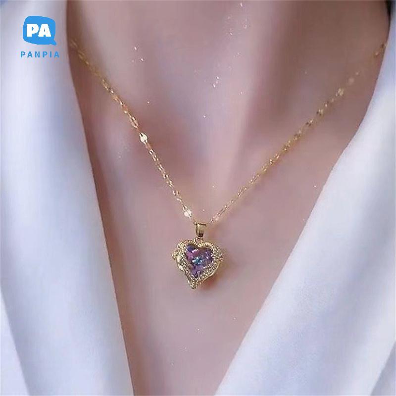 [NBI] แฟชั่นอเนกประสงค์สร้อยคอจี้หัวใจสําหรับผู้หญิงสาวประณีตสร้อยคอหัวใจเงาอุปกรณ์เครื่องประดับงานแ