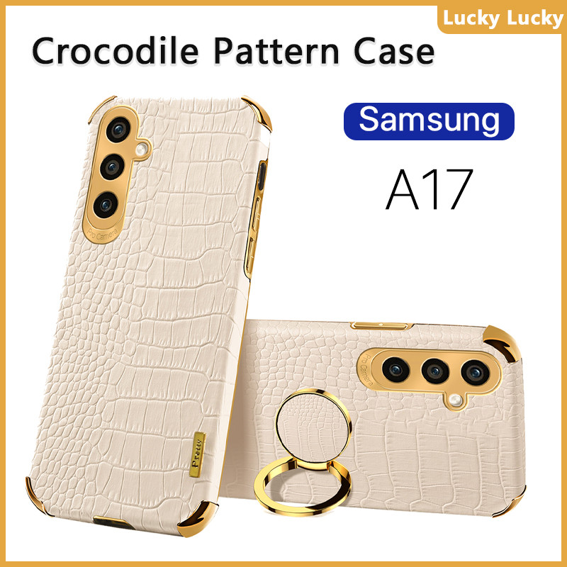 เคส Samsung A17 A07 A27 A37 A57 5G 4G LTE นุ่ม ลายจระเข้ ที่วางแหวนนิ้ว ฝาครอบ PU กล้องปกป้องเต็มรูปแบบ ชุบทอง บาง ความรู้สึกที่ยอดเยี่ยม ป้องกันลายนิ้วมือ ซับในกระจายความร้อน