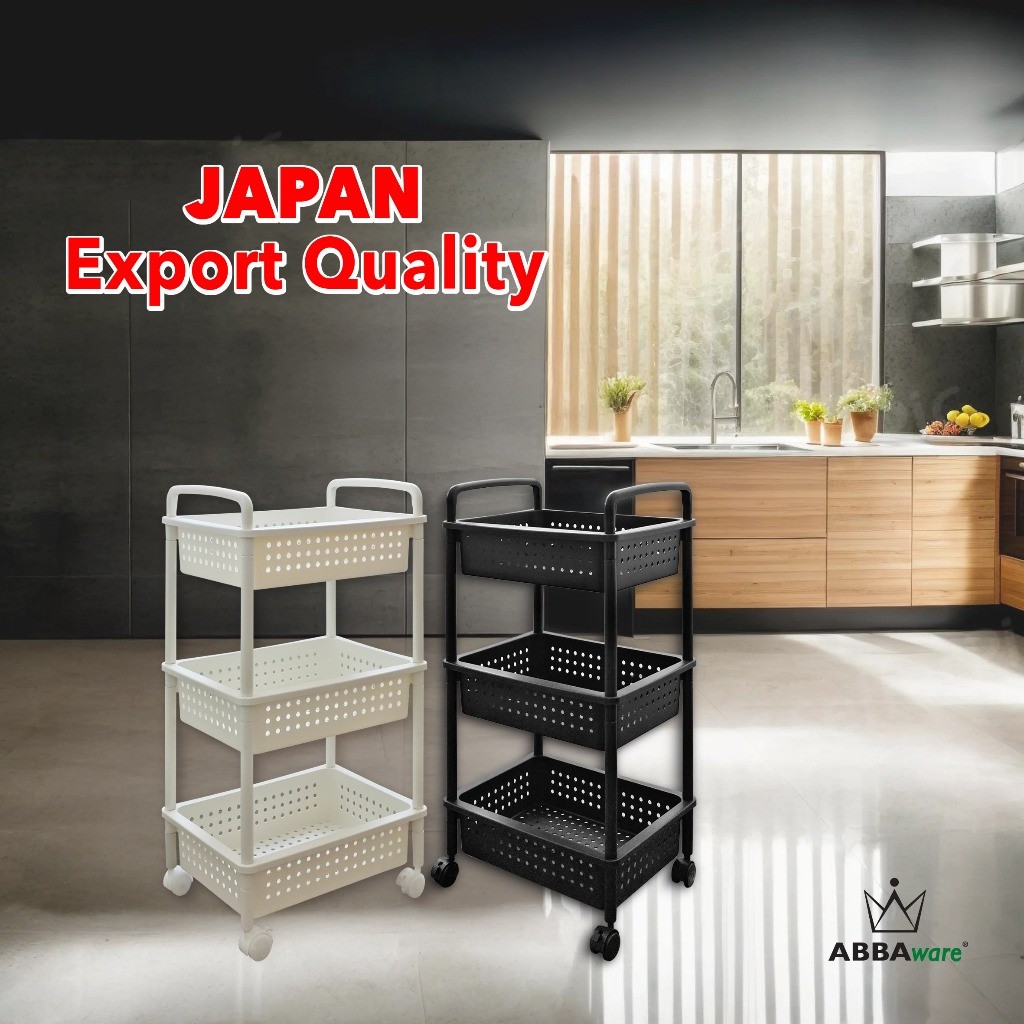 Abbaware 3 Tiers Trolley Storage Rack / Basket Trolley with wheels/ Kitchen Trolley/ Storage Shelf R