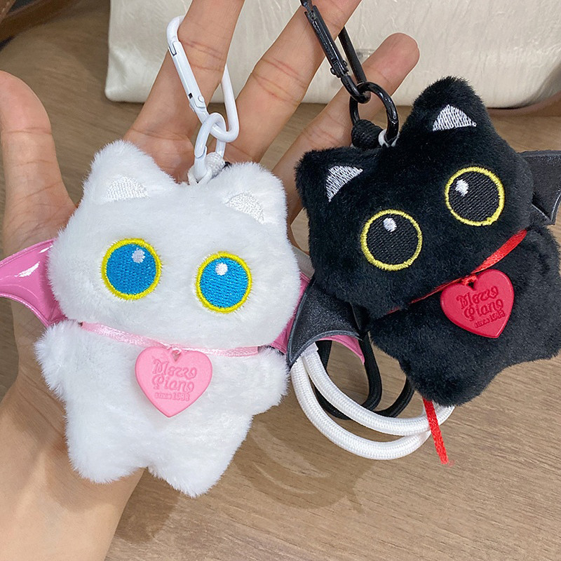 พวงกุญแจตุ๊กตาแมวดำตัวเล็กนุ่มน่ารัก การ์ตูน ของขวัญคู่รัก พวงกุญแจติดกระเป๋า