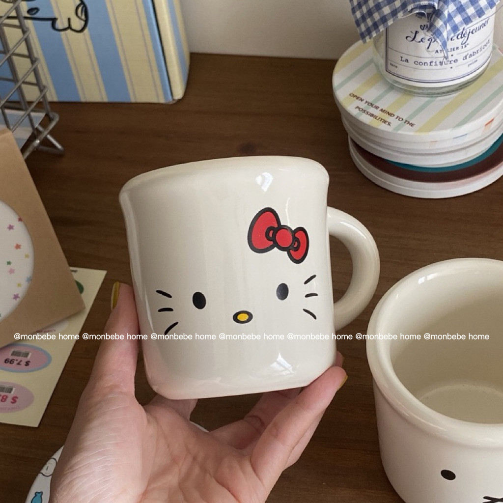 แก้วมัค แก้ว แก้วกาแฟ มีที่จับ รูปmiffy🐰&kitty 350ml สำหรับร้านกาแฟ พร้อมส่ง - รูปที่ 4