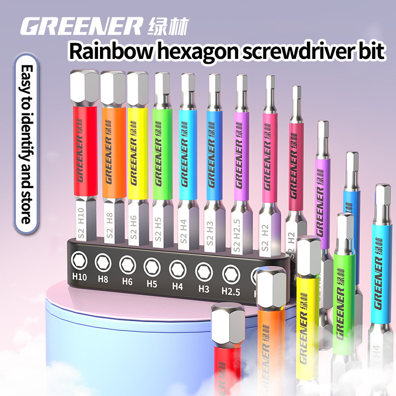 Greener 65 มม. Rainbow Hex Head Allen ประแจเจาะ Bits ชุดเมตริกแม่เหล็ก
