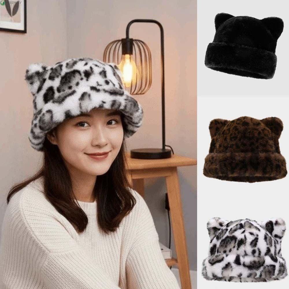 หมวกหูฟังทรงเสือดาว NEEDWAY สไตล์ขนมิงค์เกาหลี หมวกเบเนียมหน้านุ่ม สำหรับฤดูกาลใบไม้ร่วง