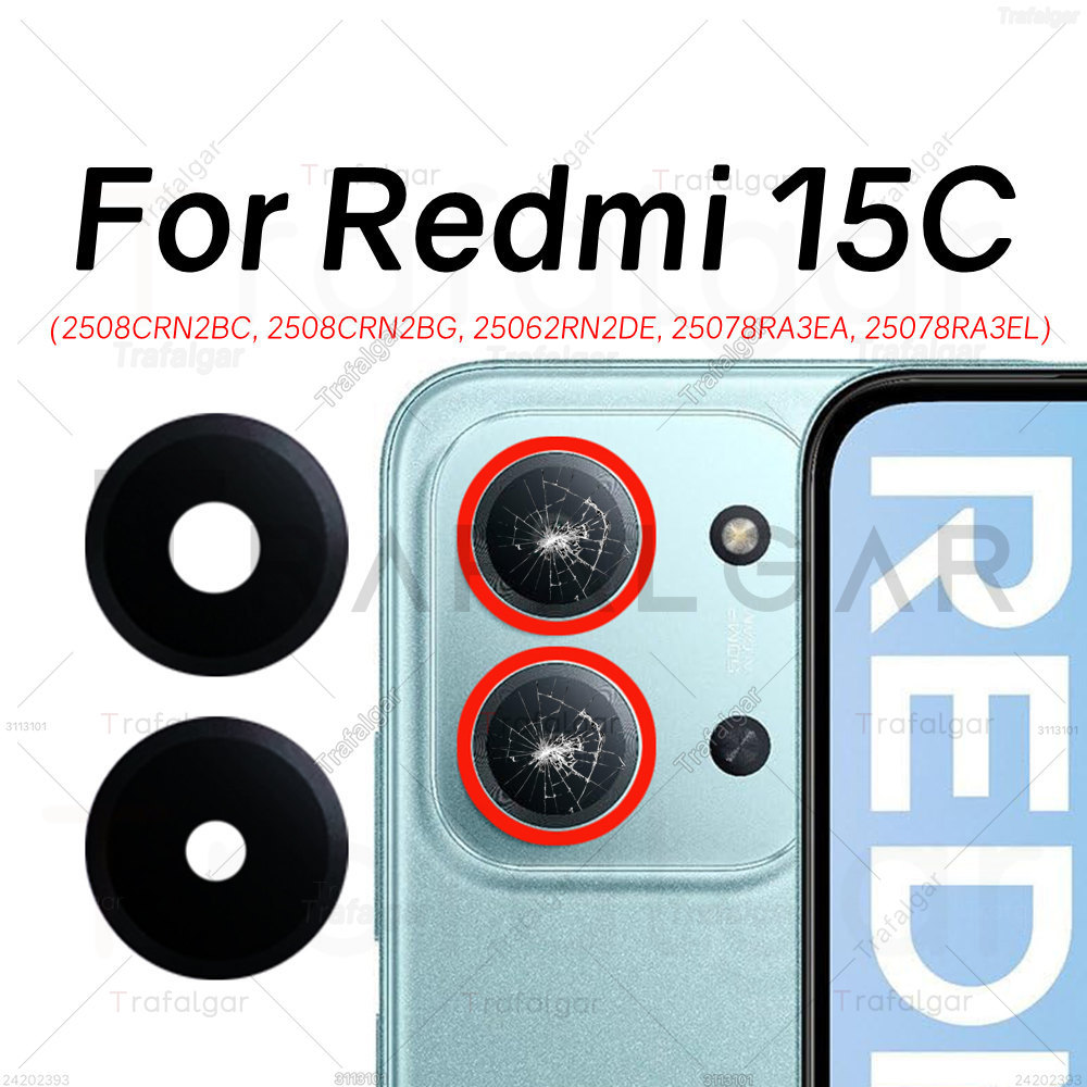 เลนส์กล้องด้านหลังสําหรับ Xiaomi Redmi 15C 4G 5G ฝาครอบกล้องเปลี่ยน + กาว 2508CRN2BC 2508CRN2BG 25062RN2DE