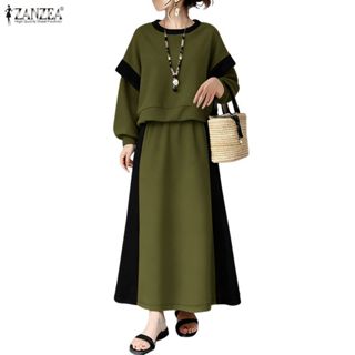 ZANZEA ชุดสองชิ้นสไตล์เกาหลีสำหรับผู้หญิง แขนระบาย เอวกระบอก…