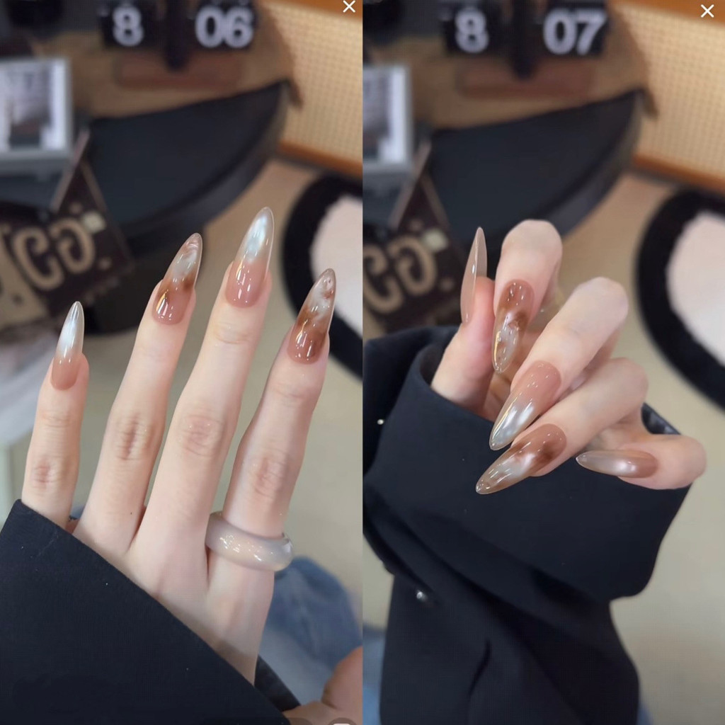 Brown Brown Brown Brown Brown Brown Brown Brown Brown Brown Handmade Smudge รูปแบบใหม่สวมใส่เล็บสีแด